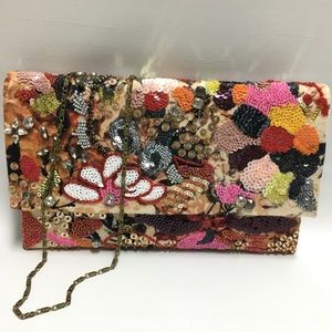 Anthropologie Colorful Floral Beaded Clutch/Purse